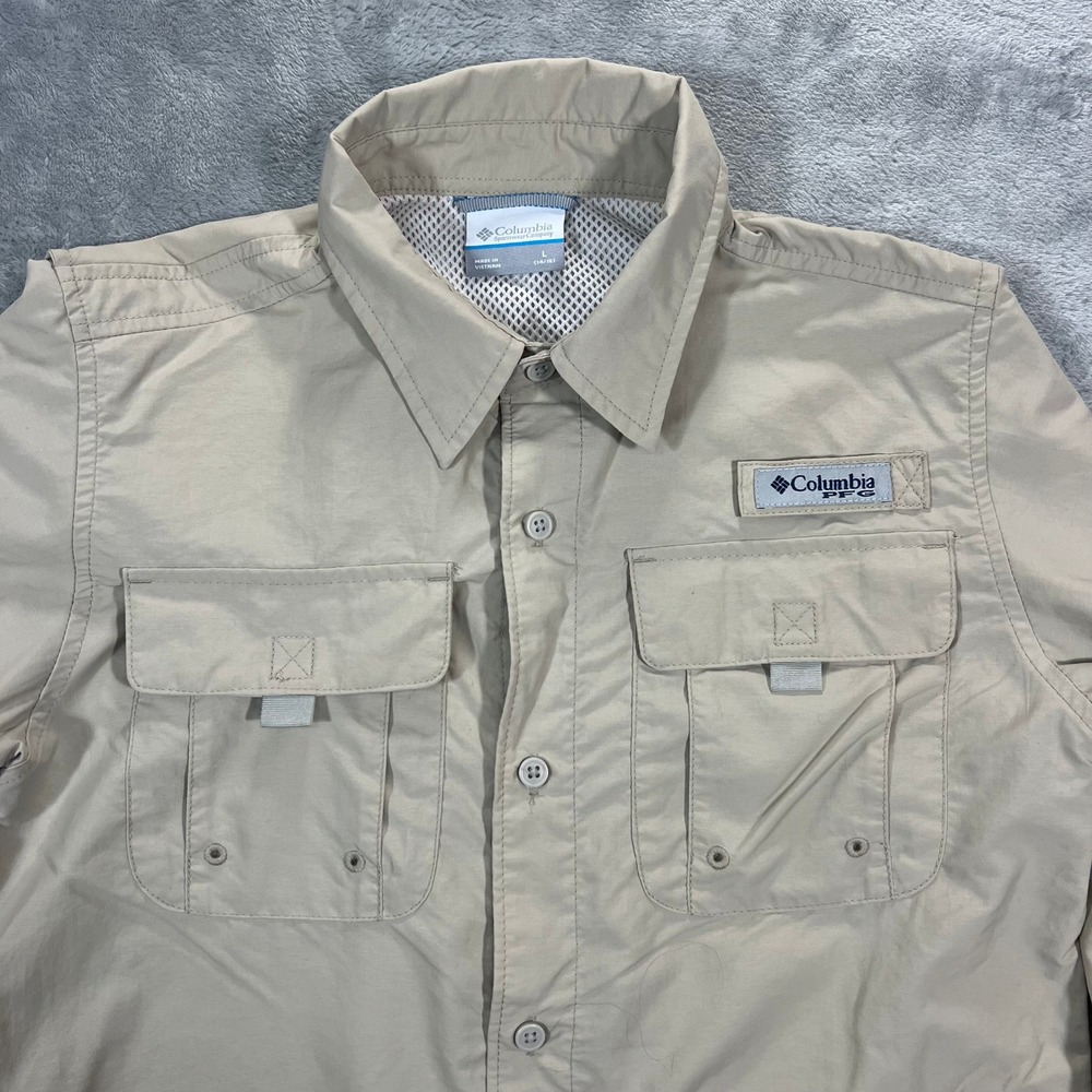 Columbia PFG Long Sleeve Vented Button Shirt Kids Size L (14/15) Tan 1527881